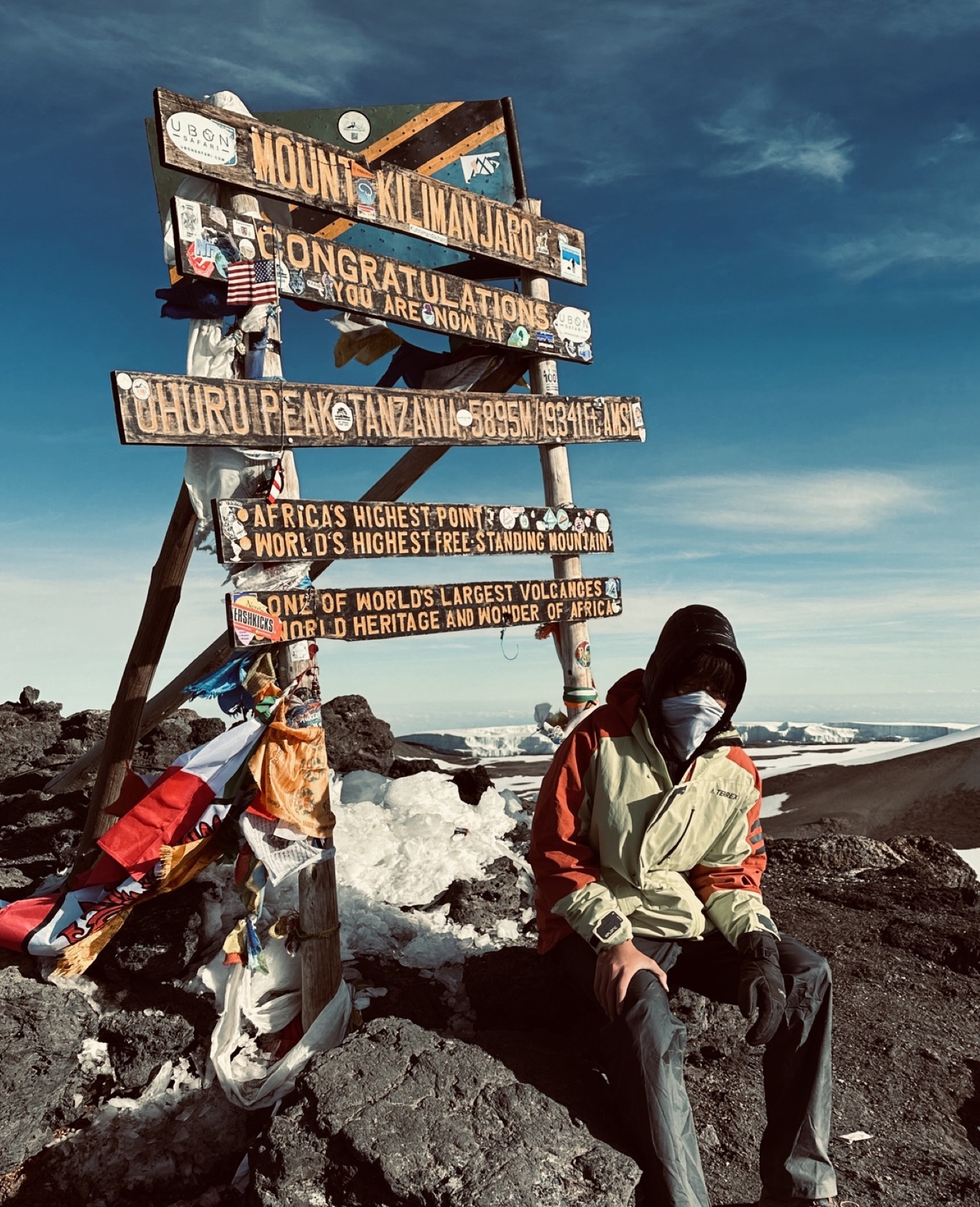 Yilin Wang at the summit of Mount Kilimanjaro
